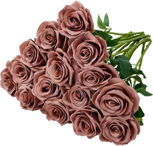 Miniatura 17 de Carlita's Blooms 15 piezas Rosas Falsas Flores Artificiales de Seda Flor Rosa Falsa Tallos Largos Ramo para Arreglo Centro de Mesa de Boda Fiesta