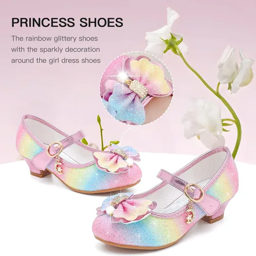 Miniatura 3 de Walofou Zapatos de vestir para niñas de flores, zapatos de tacón para fiesta de boda, zapatos planos de princesa Mary Jane para niños pequeños