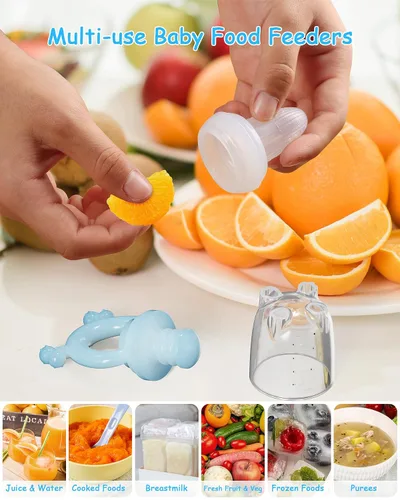 Miniatura 2 de Alimentador de frutas de silicona para bebés, paquete de 2 mordedores de malla para bebés, moldes de paletas de leche materna para aliviar