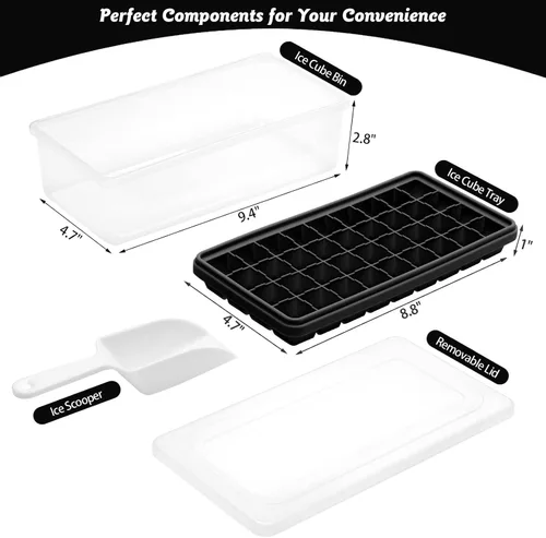 Miniatura 2 de Bandeja de silicona para cubitos de hielo con tapa a prueba de fugas y contenedor de almacenamiento para congelador, 36 piezas sin BPA, cubierta
