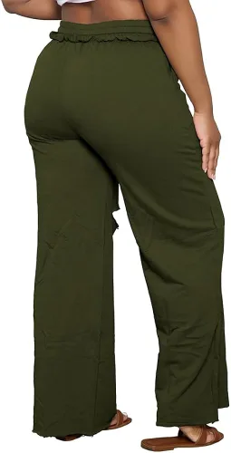Miniatura 5 de PINSV Pantalones de pierna ancha para mujer, con cordón, holgados, casuales