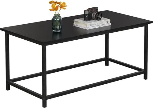 SAYGOER Mesa de café de centro rectangular simple y moderna color negro, espacio abierto, minimalista, para sala de estar, oficina en casa, mesas de