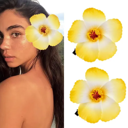 Miniatura 12 de 4 pinzas hawaianas para el cabello de Plumeria Galsang con flores para fiesta en la playa (4 unidades, blanco)