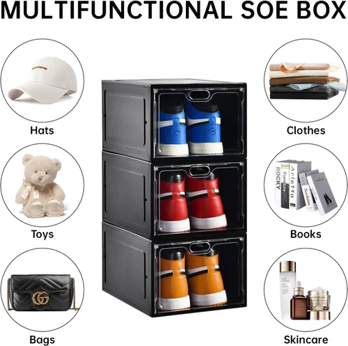 Miniatura 4 de INSTY Paquete de 12 cajas grandes de almacenamiento de zapatos, organizador de almacenamiento de zapatos transparente con puerta magnética