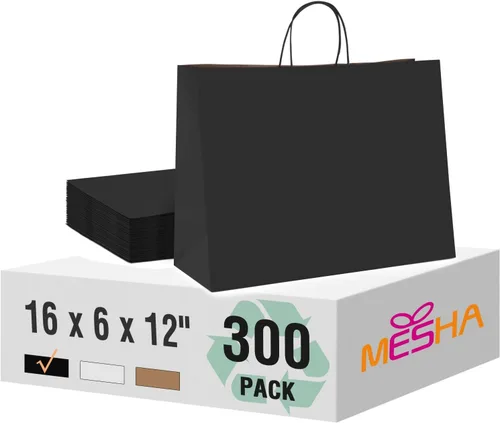 Miniatura 30 de MESHA Bolsas de papel kraft marrón de 10 x 5 x 13 pulgadas, 100 unidades, bolsas de regalo grandes con asas a granel, bolsa de compras reutilizable