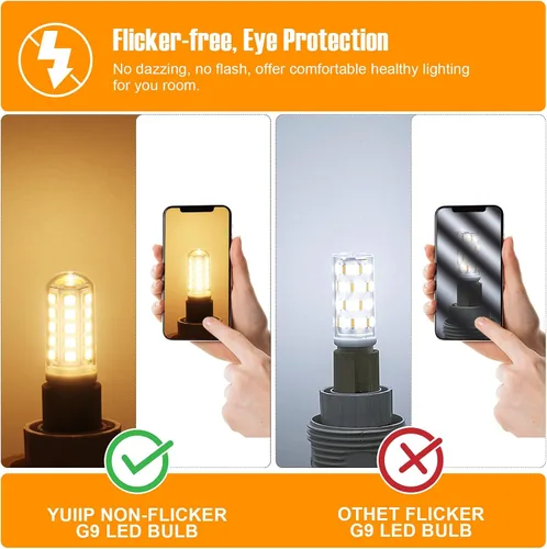 Miniatura 5 de YUIIP Bombillas LED G9 de 2700 K, blanco cálido suave, 4 W (equivalente a halógeno de 40 W), AC120V 400LM G9 bombilla base bi pin para candelabros