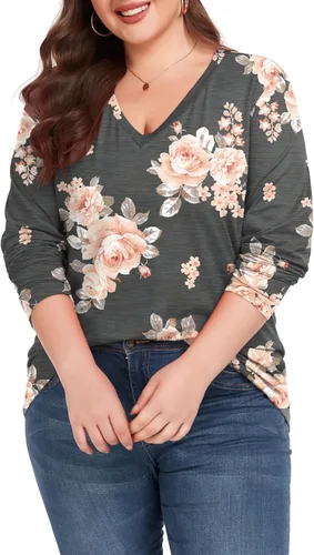 Miniatura 4 de Camiseta básica de manga larga para mujer, cuello en V, ajuste holgado