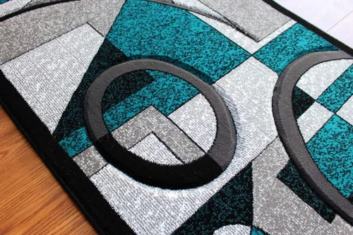 Miniatura 6 de Masada Rugs Sophia Collection - Alfombra de pasillo tallada a mano, moderna, contemporánea, turquesa, gris, negro (2 pies 8 pulgadas x 10 pies)