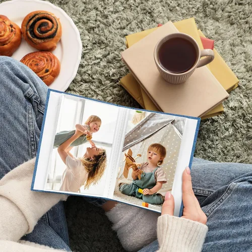 Miniatura 7 de Vienrose Álbum de fotos pequeño de 4 x 6 pulgadas, paquete de 2 mini libros de fotos con cubierta de lino, 26 páginas con capacidad para 52 Azul