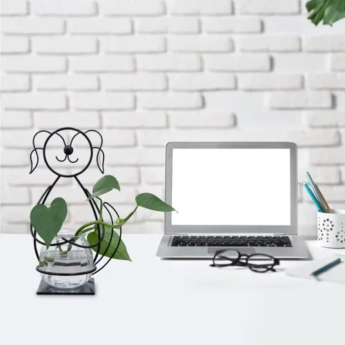 Miniatura 6 de Soporte de jarrón de planta de cristal de escritorio, soporte de terrario de metal para plantas, decoraciones creativas para el hogar, patio, Perro