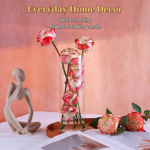 Miniatura 5 de UPBUD 12 piezas de jarrones cilíndricos de vidrio para centros de mesa Jarrón de flores alto de 10 pulgadas para decoraciones de boda, portavelas