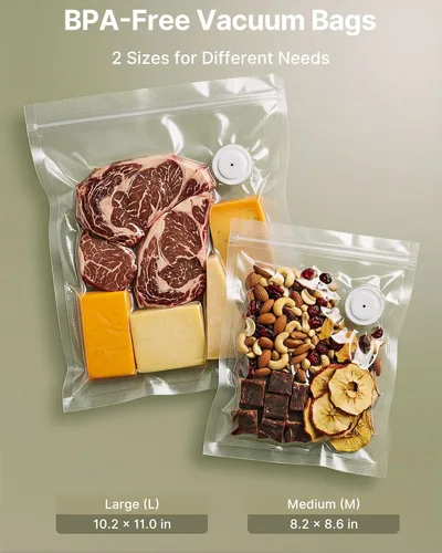 Miniatura 8 de FEPPO Sellador al vacío compacto para alimentos (máquina selladora al vacío + 3 recipientes + 10 bolsas reutilizables), potente sellador