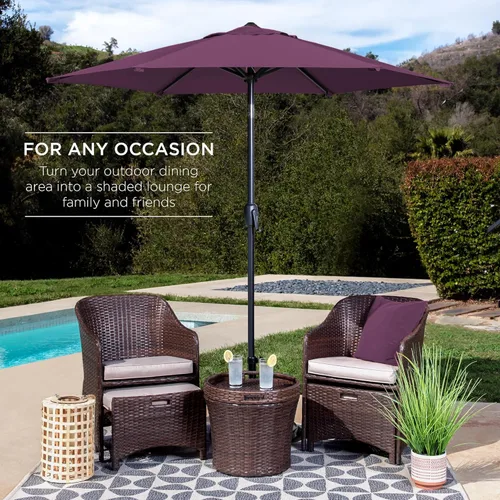 Miniatura 3 de Best Choice Products Sombrilla redonda de 7.5 pies para patio y mesa de mercado al aire libre con poste de acero, botón de inclinación y manivela