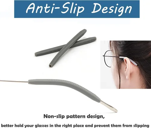 Miniatura 3 de OPUGIT Cojines para los oídos para lentes con punta final, ganchos antideslizantes de silicona para los oídos, tubo de manga, puntas de sien, 8