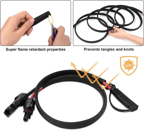 Miniatura 4 de iGreely Cable conector de panel solar de 2 pies, adaptador SAE de 10 AWG a macho y hembra, cable de extensión fotovoltaica para panel solar
