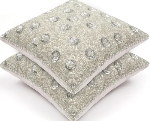 Miniatura 15 de Lightnpro - Funda de almohada hecha a mano con cuentas doradas, 12 x 12 pulgadas, elegante funda de cojín decorativo de acento para sofá, sillón