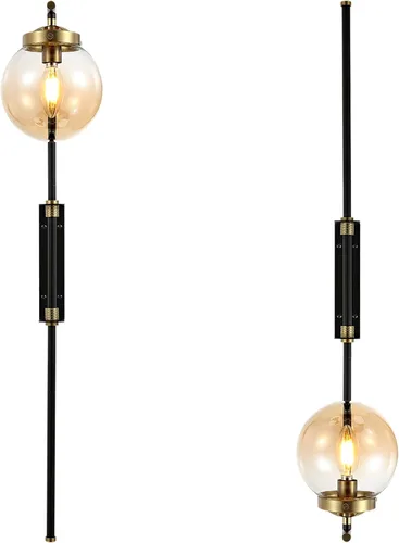 Miniatura 7 de ELEHINSER Juego de 2 apliques de pared negros con pantalla de globo, modernas lámparas de pared para interiores con enchufe con interruptor, luz