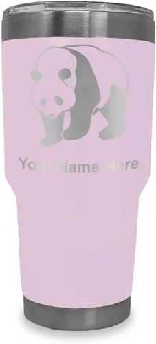 Miniatura 22 de LaserGram Vaso aislado al vacío de 20 onzas, oso panda, grabado personalizado incluido (negro)