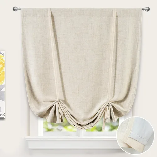 Miniatura 16 de DriftAway - Cortinas de Lino con Doble Capa, Blackout, de Atar, con Aislaje Térmico, Totalmente Forradas, Estilo Globo Romano, para Baño, con Lino