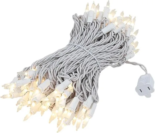 Novelty Lights - Cadena de 100 mini luces incandescentes con bulbo, 50 pies, espaciadas cada 6 pulgadas, con cable blanco, con certificación UL,