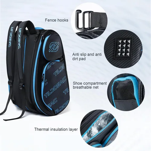Miniatura 4 de TILDOSAC Bolsa desmontable 2 en 1 para pickleball y pádel para hombres y mujeres Compartimento para raquetas aislado con lámina térmica Para