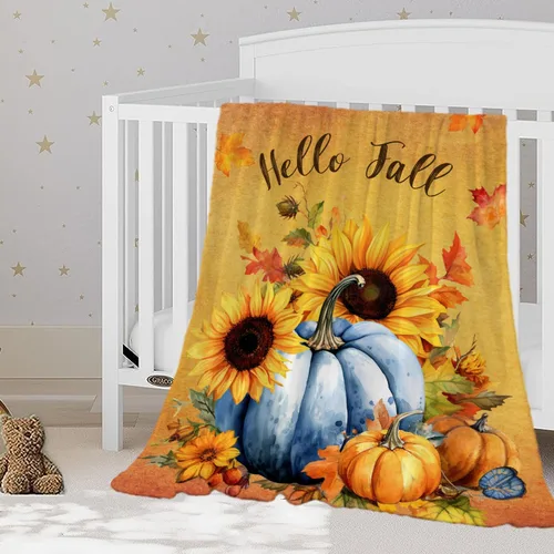 Miniatura 24 de YeeJu Manta decorativa de otoño, tamaño Queen, para Acción de Gracias, cosecha de otoño, lindas calabazas, para cama, sofá, grande, suave, Otoño-01