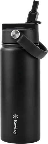 Miniatura 25 de KEWIXY Botella de agua aislada de 18 onzas con pajilla, tapa 2 en 1, popote y boquilla, a prueba de fugas, soporte para vasos, acero inoxidable