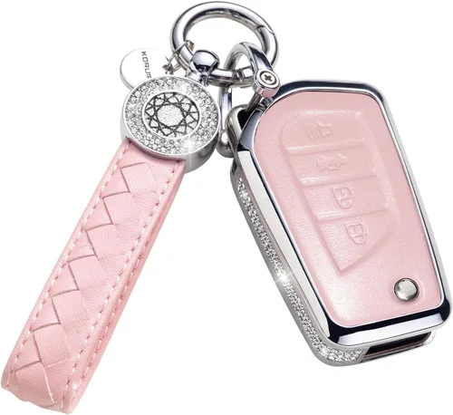 Miniatura 30 de Funda para Llave Honda con Llavero, Carcasa Protectora de Cuero Genuino Rosa con Cristales Compatible con Honda Accord Civic CRV Pilot Odyssey 2022