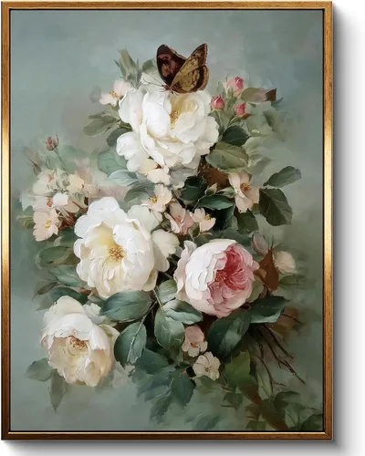 Miniatura 30 de InSimSea Arte de Pared en Lienzo Vintage con Marco Dorado Dama del Siglo XVII en Vestido Blanco Tono Oscuro 12 x 16 pulgadas, Retrato Melancólico
