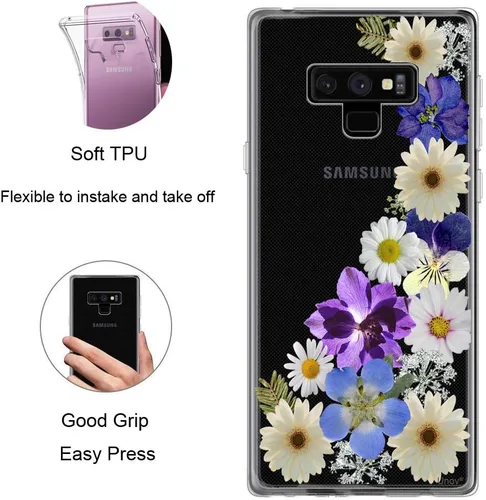 Miniatura 5 de Unov Funda compatible con Galaxy Note 9, transparente con diseño de TPU suave, absorción de golpes, delgada, diseño floral, cubierta trasera Flower