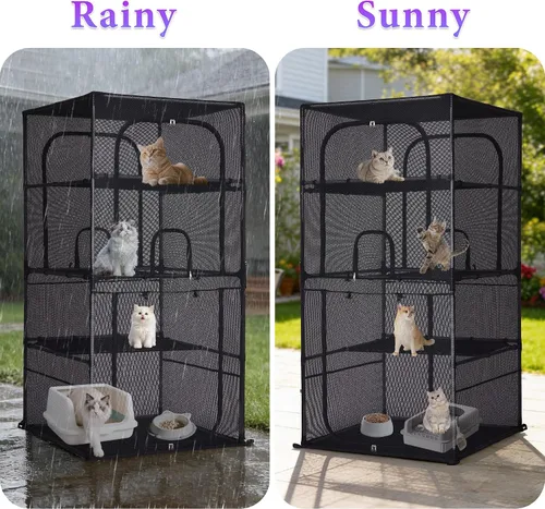 Miniatura 7 de Catio - Jaula grande para gatos de 61.4 pulgadas de alto, con perchas de 4 niveles, corralito para gatos de patio, gatito, perrera para múltiples