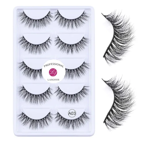 Miniatura 3 de Pestañas postizas 100% visón siberiano, pestañas falsas 3D, de desorden natural, volumen grueso, pestañas postizas 5 pares/caja, Negro