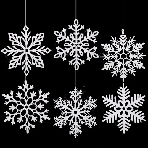 Miniatura 14 de Sratte 24 adornos de copo de nieve grandes de 16 pulgadas, copos de nieve colgantes decorativos con purpurina gigante, 6 diseños de adornos