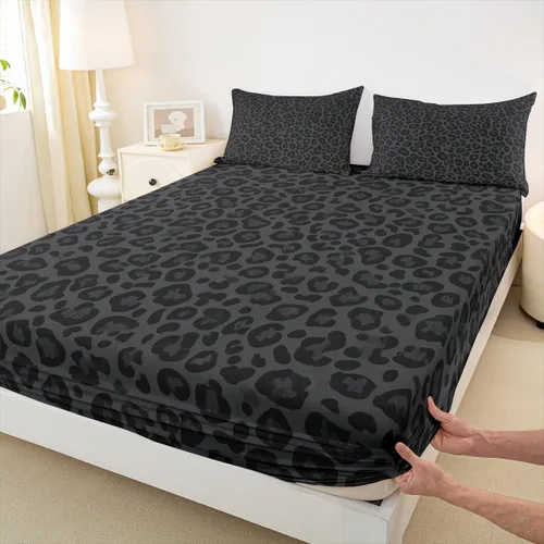 Miniatura 25 de Sábana bajera ajustable para niños, tamaño individual, diseño de cebra y leopardo con purpurina, decoración de habitación para niñas y mujeres, A1