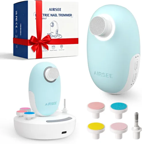 Miniatura 10 de AIRSEE Cortadora de uñas eléctrica para bebés con luz LED, cortaúñas para recién nacidos, lima de uñas eléctrica segura y fácil, juego de cuidado