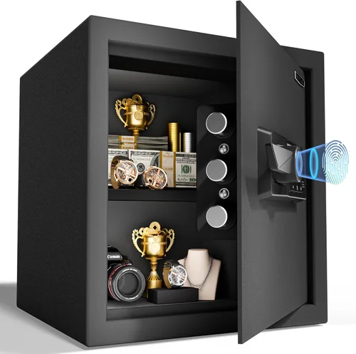 Miniatura 12 de Caja Fuerte Biométrica de 1.0 Pies Cúbicos con Bolsa Ignífuga, Caja Fuerte de Acceso Rápido por Huella Dactilar con Llaves, Teclado Digital, Puerto
