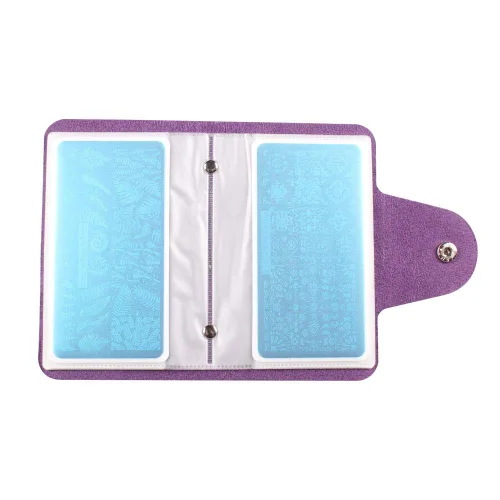 Placa de estampado de arte de uñas de color púrpura y organizador de accesorios para organizador de placa de tamaño de 6X12cm