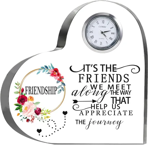 Movdyka - Reloj de corazón de cristal con placa de regalo de amistad para mujeres y amigas | Regalos únicos grabados grandes de 5.9 pulgadas para