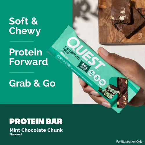 Miniatura 5 de Quest Nutrition Barra de proteína de trozos de chocolate menta, alto en proteínas, bajo en carbohidratos, sin gluten, apto para ceto, 12