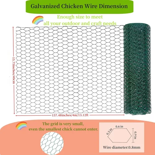 Miniatura 2 de Alambre de pollo para arreglos florales, 15.75 x 157.48 pulgadas, malla de alambre de pollo floral verde, galvanizado hexagonal antioxidante de 0.6