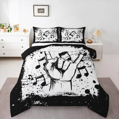 Miniatura 15 de Juego de ropa de cama de guitarra, tamaño individual para niños y niñas, juego de edredón con teclados de piano, temática musical, inserto