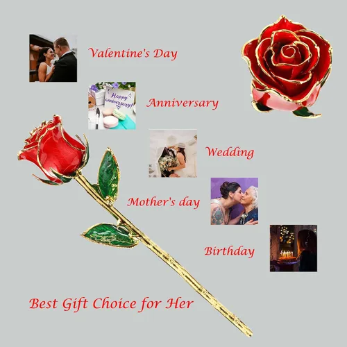 Miniatura 5 de Rosa de regalo para el día de San Valentín, rosa real bañada en oro es atractiva y forma natural, el mejor regalo para aniversario, boda, día de San