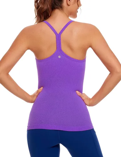 CRZ YOGA - Camisetas deportivas para mujer, sin mangas, sin costuras, con espalda cruzada y brasier incorporado, camisetas para entrenamiento