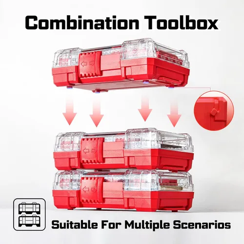 Miniatura 6 de Geinxurn Caja de almacenamiento roja de 1 pieza, caja de piezas pequeñas con divisor desmontable, caja de juego de brocas de destornillador