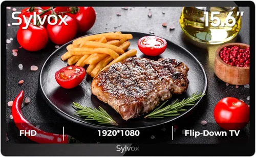 SYLVOX TV abatible de 15.6 pulgadas para debajo del gabinete, televisor pequeño de 12 voltios con rotación de 90 grados, reducción de ruido digital