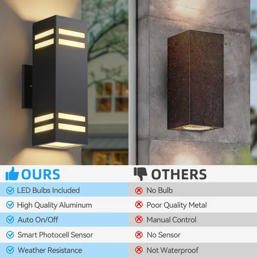 Miniatura 5 de Iluminación Exterior de Anochecer a Amanecer Paquete de 2, Luces de Pared Exteriores Modernas Negras Accesorios de Iluminación Exterior Montaje