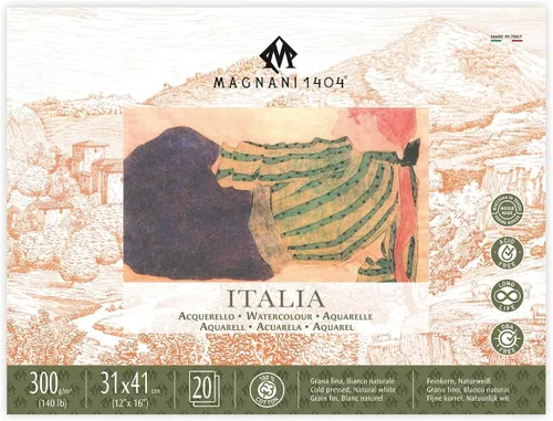 Miniatura 8 de Magnani 1404 Italia Cold Press - Bloque de papel de acuarela 100% algodón, 20 hojas, 14 x 20 pulgadas, 140 libras, sin ácidos, resistente a
