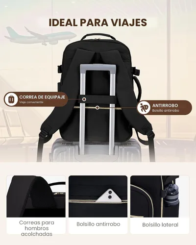 Miniatura 6 de LOVEVOOK Mochila de viaje de 40L aprobada para vuelo, 3 cubos de embalaje, bolsa de viaje impermeable para artículos personales, equipaje de mano