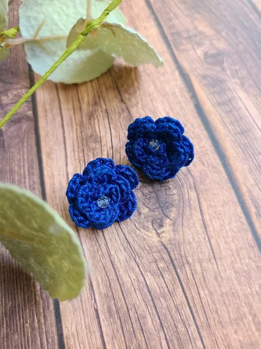 Miniatura 5 de Aretes de rosa para mujer, aretes de flor de moda con cristal de cuarzo transparente Azul
