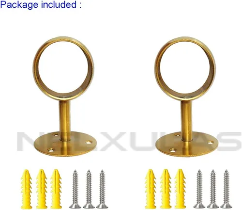 Miniatura 3 de Barra de armario de acero inoxidable cepillado dorado, resistente, soporte de extremo de barra de cortina, soporte de barra de brida con tornillos a